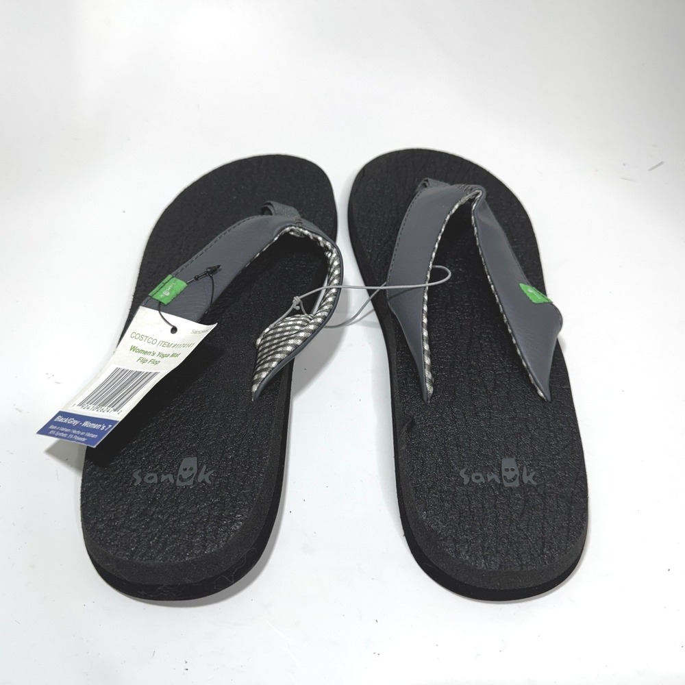 Sanuk Womens Yoga Mat Flip Flop Black Grey Gingham Sandals Size 7 SWS2908C NEW - Picture 4 of 7